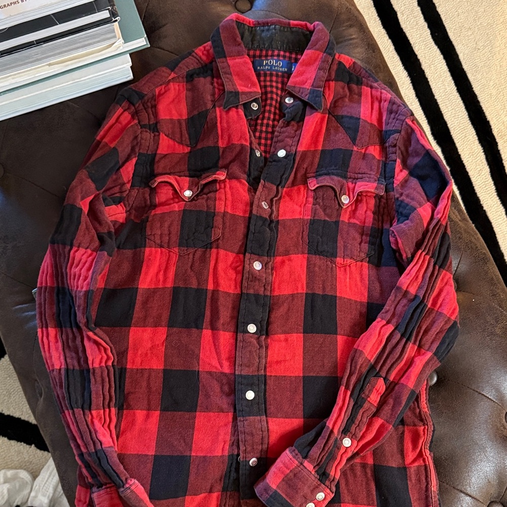 Polo by Ralph Lauren Men's Bold Red and Black Buffalo Plaid Snap Button Shirt